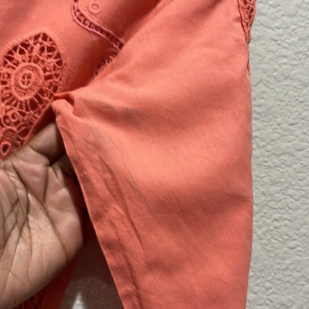 Saint Tropez West Cotton Lace blouse top long sleeve coral pink M Vacay Casual - Picture 10 of 14